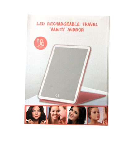red rechargeable travel vanity mirror with lights